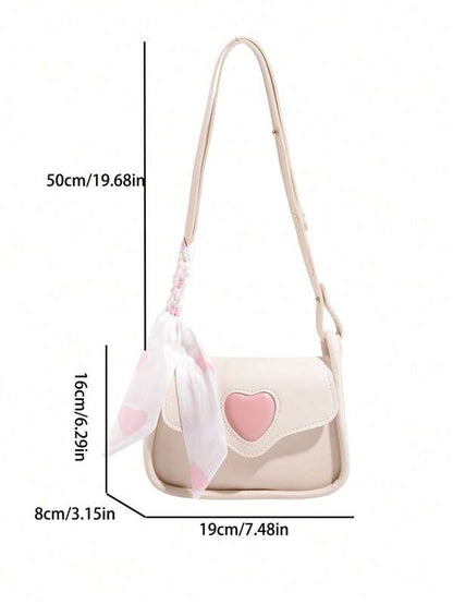 8224 b02-01 Bolso Cruzado De Cuero Pu Con Decoración De Corazón