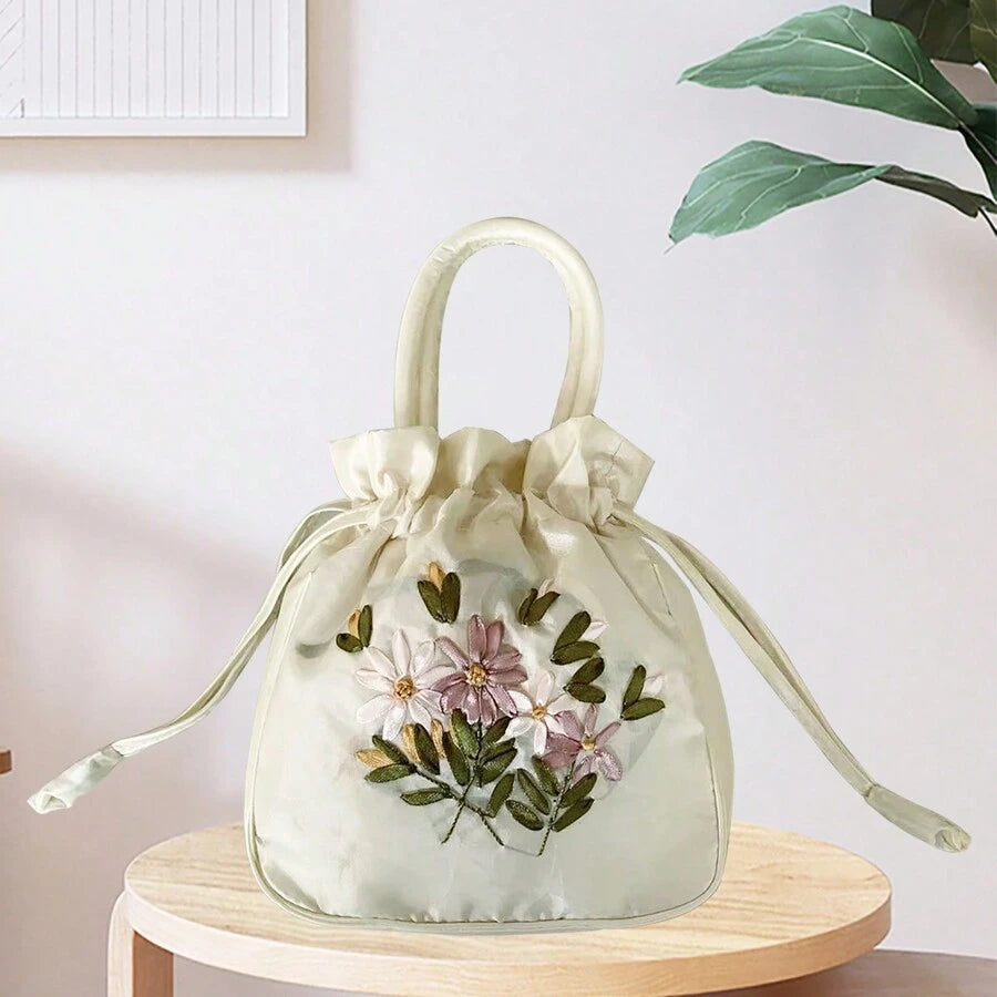 9979 c02-01 Bolsa de asas con decoración de bordado de Flores