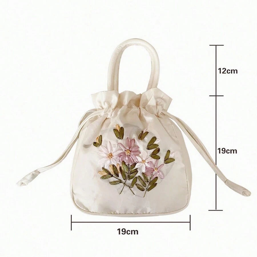 9979 c02-01 Bolsa de asas con decoración de bordado de Flores