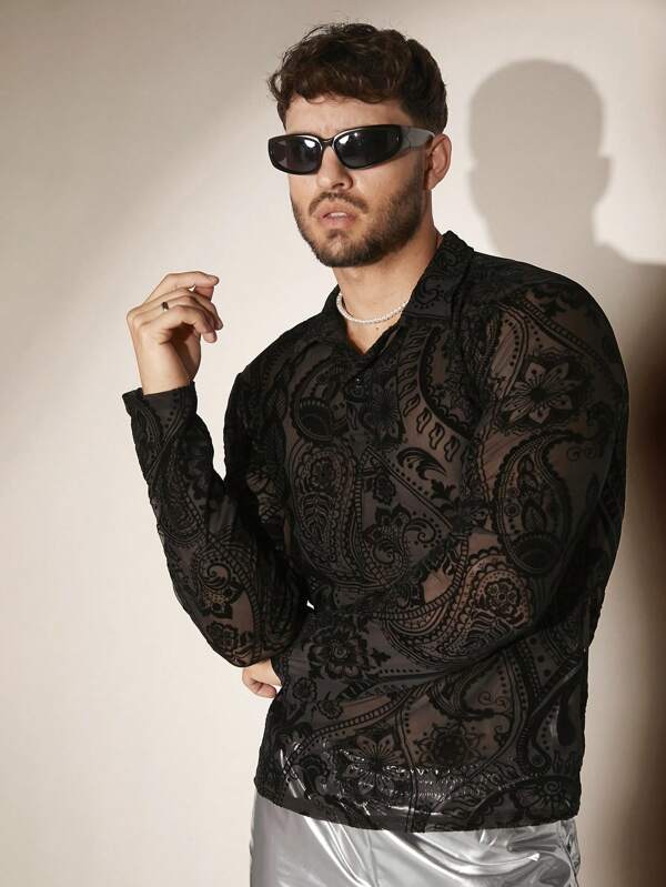 8218 1a-07-01 Camisa polo con estampado de paisley transparente
