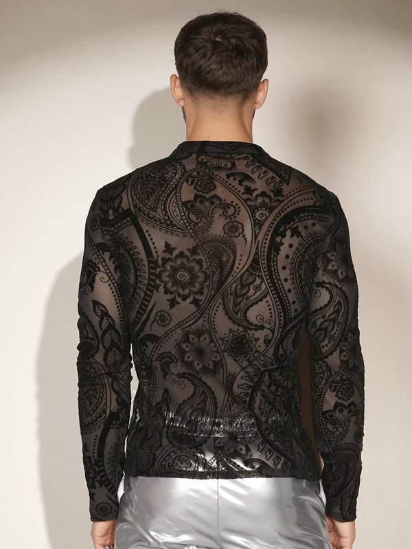 7755 2a-02-10 Camisa polo con estampado de paisley transparente