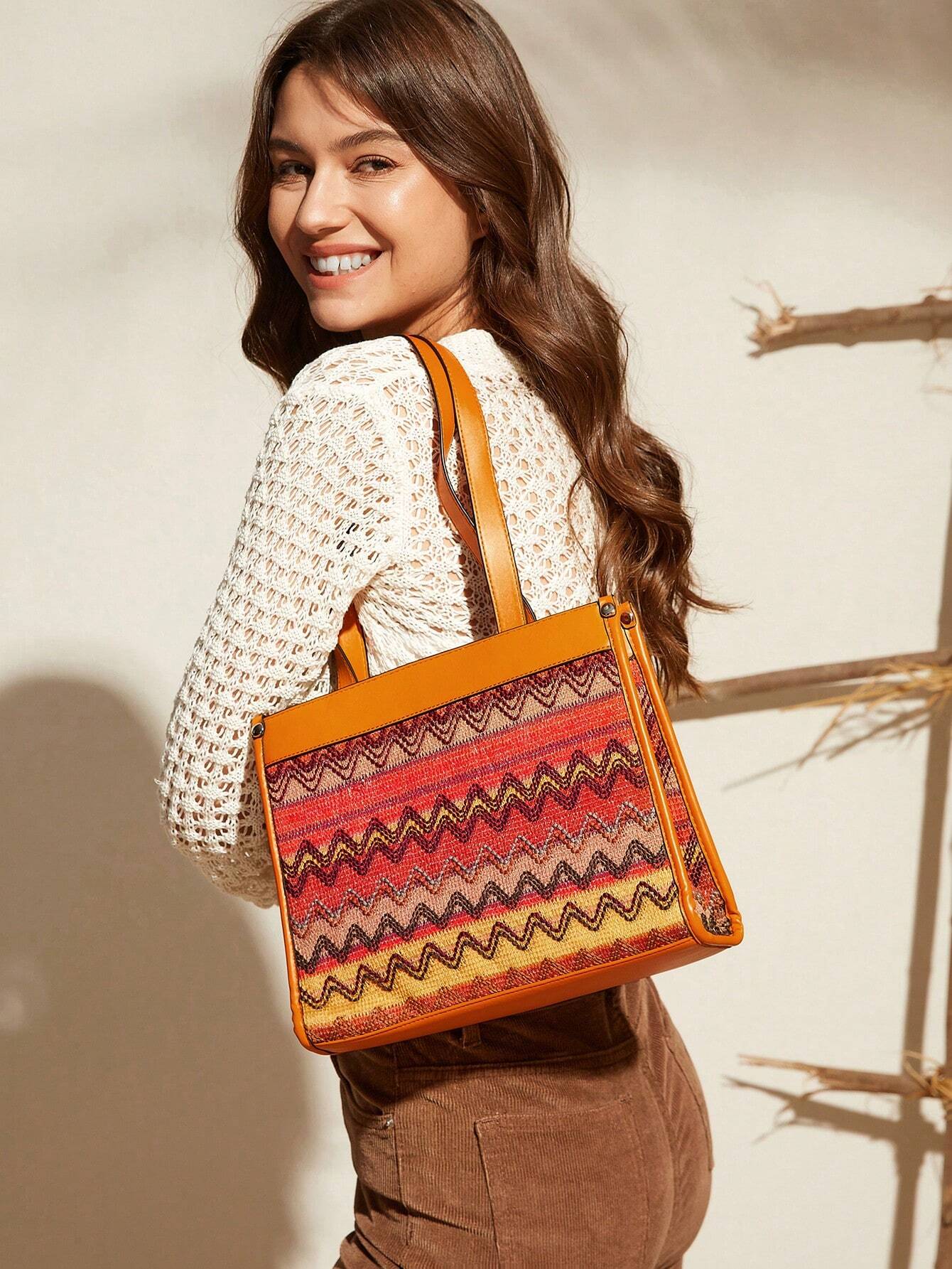 8763 1c-018 Bolso Grande Casual Con Diseño Geométrico