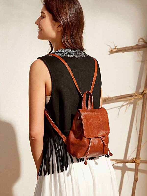 8119 1t-002 Mochila De Cuero Pu De Mujer De Moda De Color Sólido Con Asa Superior