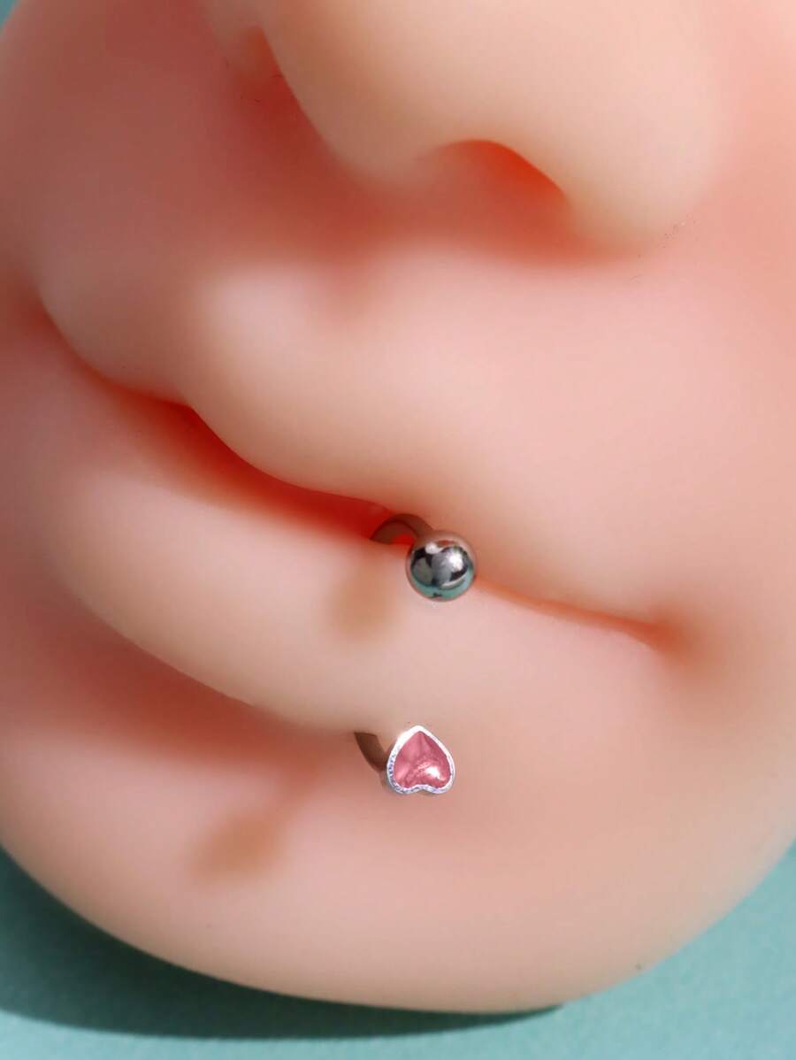 10015 1b-076 Piercing labial acero inoxidable Con Piedra Rosa En Forma De Corazón