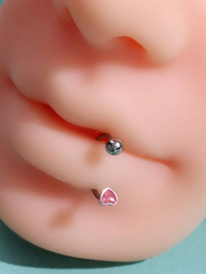 10015 1b-03-17 Piercing labial acero inoxidable Con Piedra Rosa En Forma De Corazón