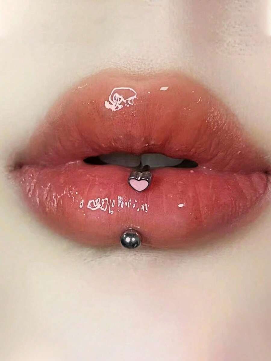 10015 1b-076 Piercing labial acero inoxidable Con Piedra Rosa En Forma De Corazón