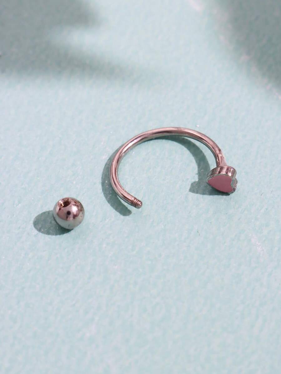 10015 1b-076 Piercing labial acero inoxidable Con Piedra Rosa En Forma De Corazón