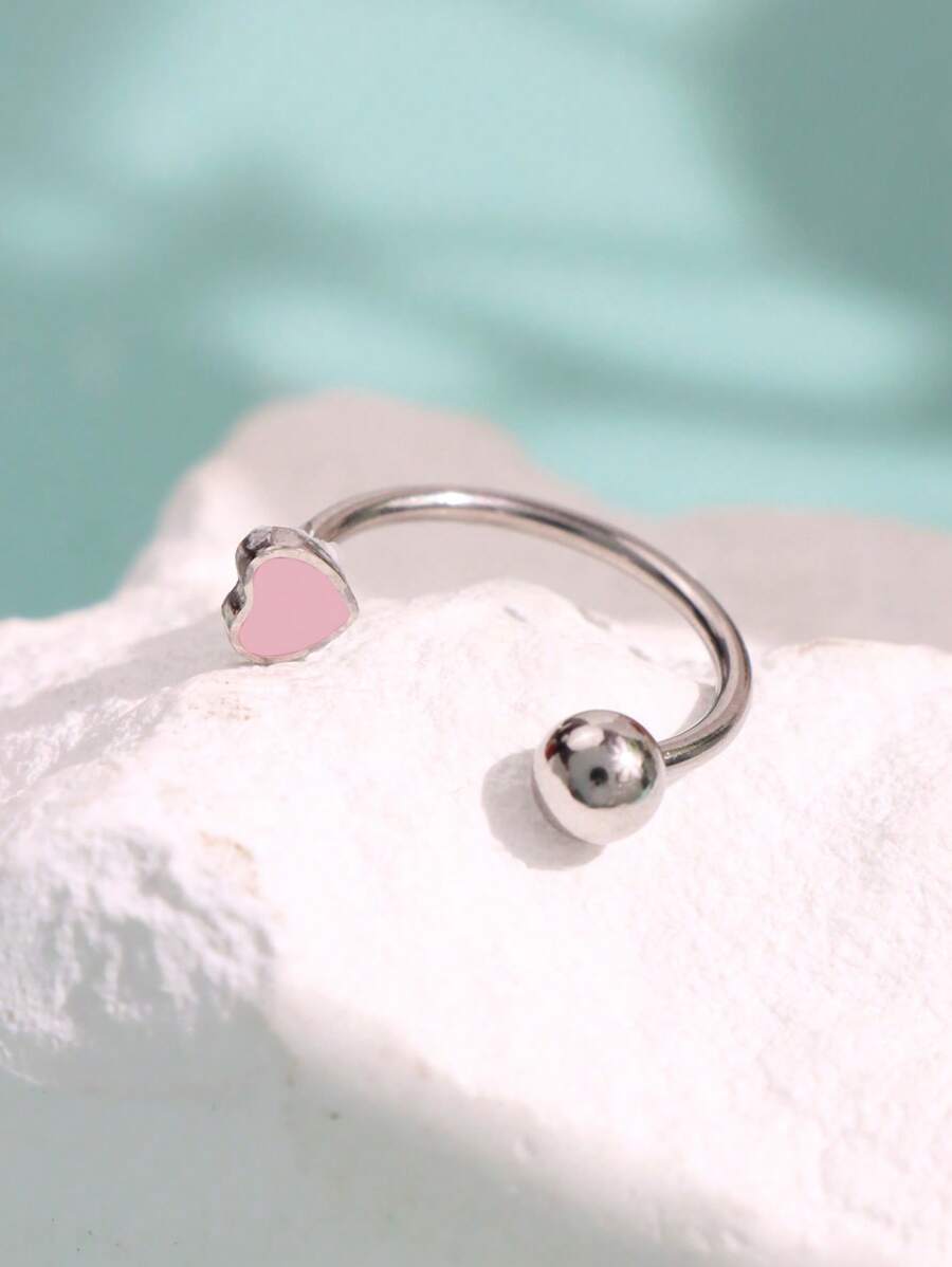 10015 1b-076 Piercing labial acero inoxidable Con Piedra Rosa En Forma De Corazón