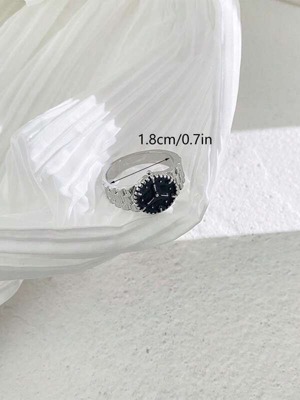 7370 b03-13 Anillo Abierto Con Un Pequeño Reloj Dorado