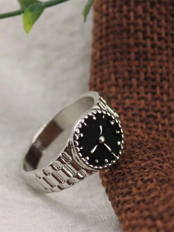 7370 b03-13 Anillo Abierto Con Un Pequeño Reloj Dorado