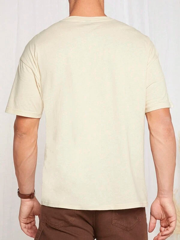 7597 1t-006 Camiseta de hombros caídos de color combinado