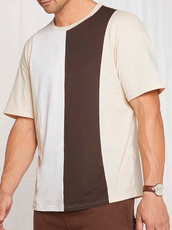 7597 1t-006 Camiseta de hombros caídos de color combinado