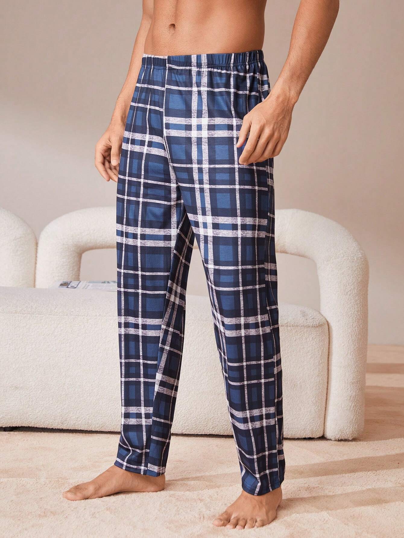 7591 1t-006 Hombres Pantalones de dormir con estampado de cuadros