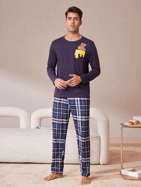 7591 1t-006 Hombres Pantalones de dormir con estampado de cuadros