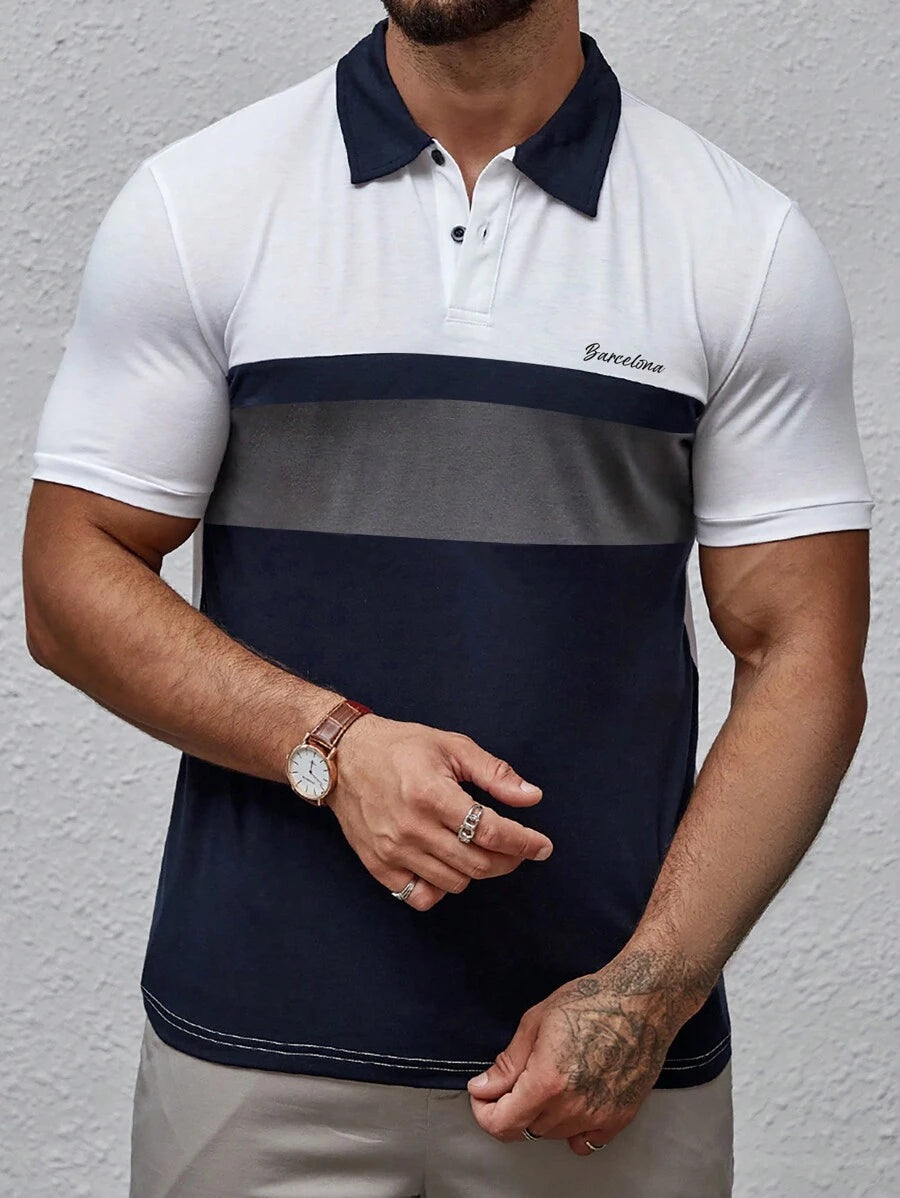 8485 1t-396 Camisa De Polo Para Hombre Con Bloques De Color Y Estampado De Letras