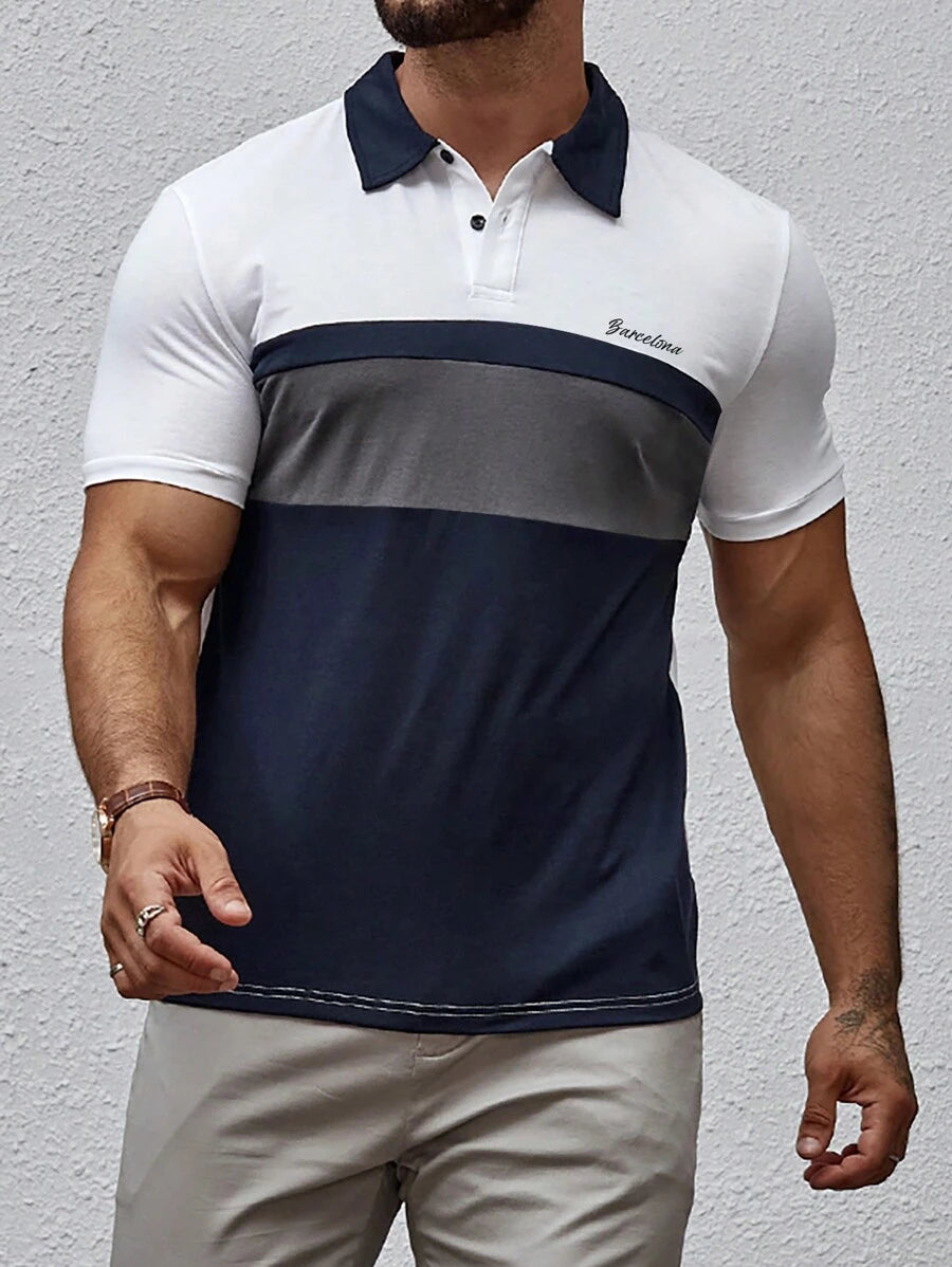 8485 1t-396 Camisa De Polo Para Hombre Con Bloques De Color Y Estampado De Letras