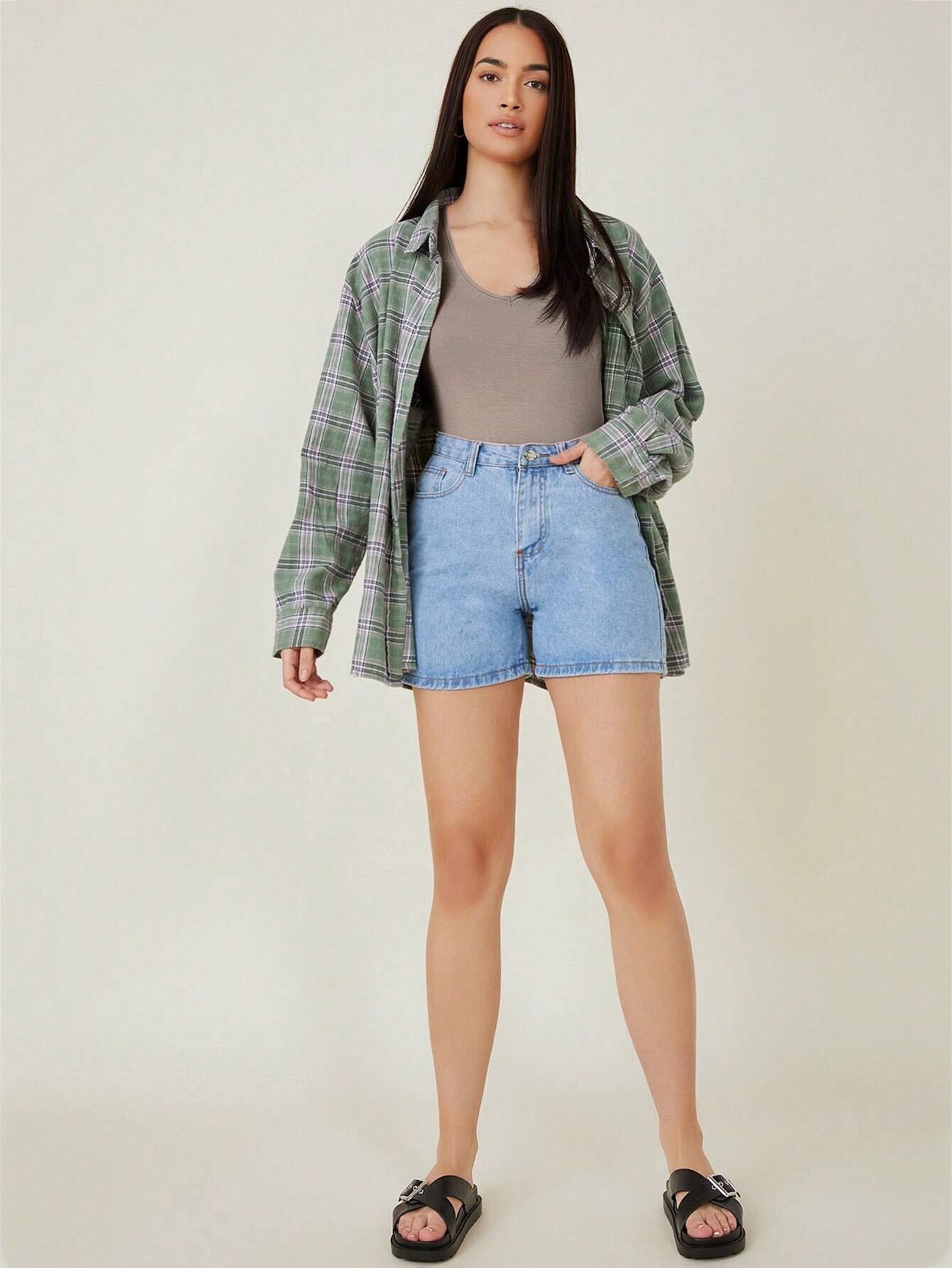 8350 1t-007 Body estilo camiseta unicolor de cuello V