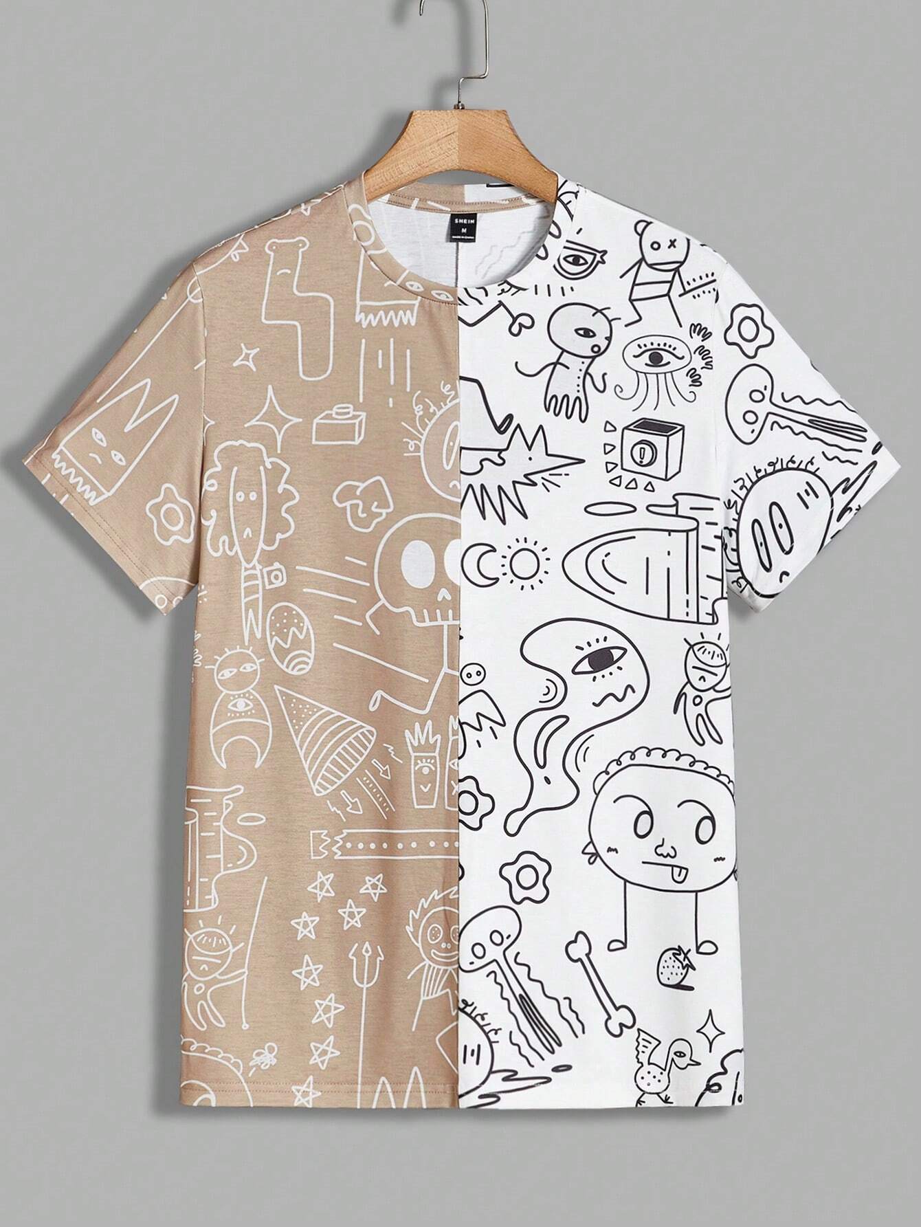 7598 a07-10 Camiseta con estampado de dibujos animados de color combinado