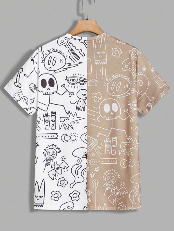 7598 a07-10 Camiseta con estampado de dibujos animados de color combinado