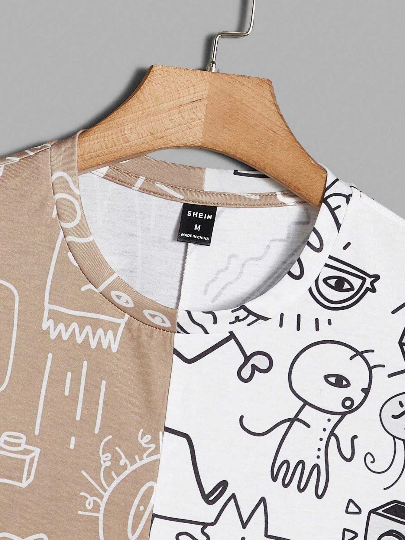 7598 a07-10 Camiseta con estampado de dibujos animados de color combinado