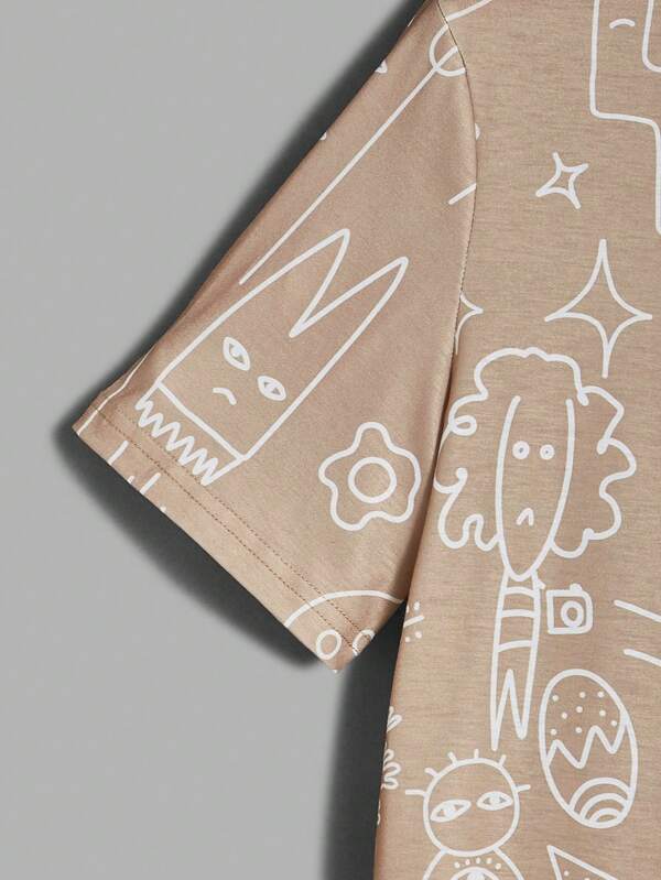 7598 a07-10 Camiseta con estampado de dibujos animados de color combinado