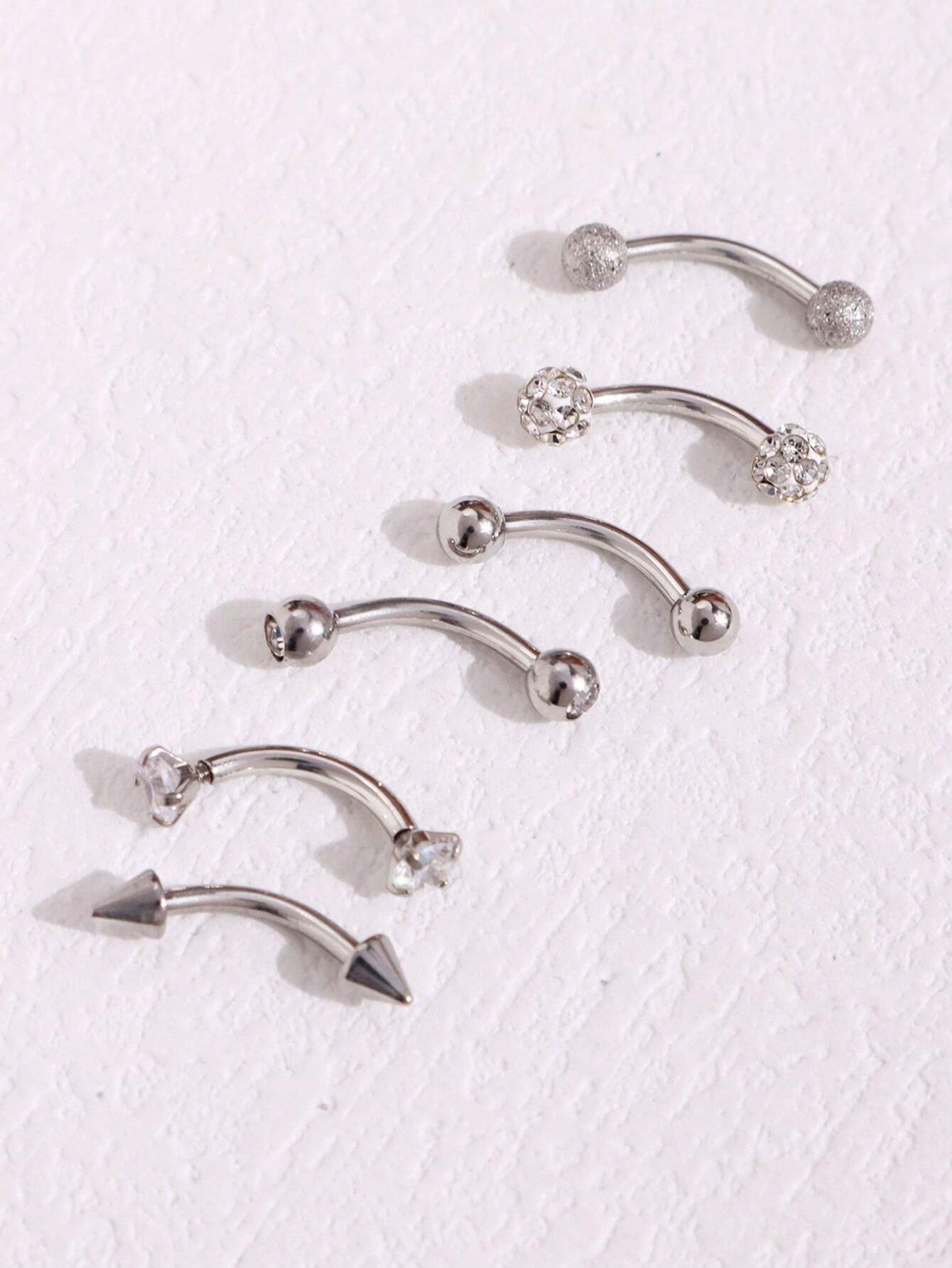 10014 1b-076 Seis Piezas De piercing De Ceja Con Bola De Acero Inoxidable De Tamaño Mixto