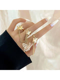 7491 1b-030 Un Set Anillos Combinados De Mariposa Y Cadena Enlazada