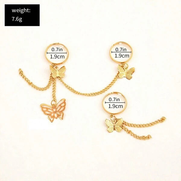 7491 1b-030 Un Set Anillos Combinados De Mariposa Y Cadena Enlazada
