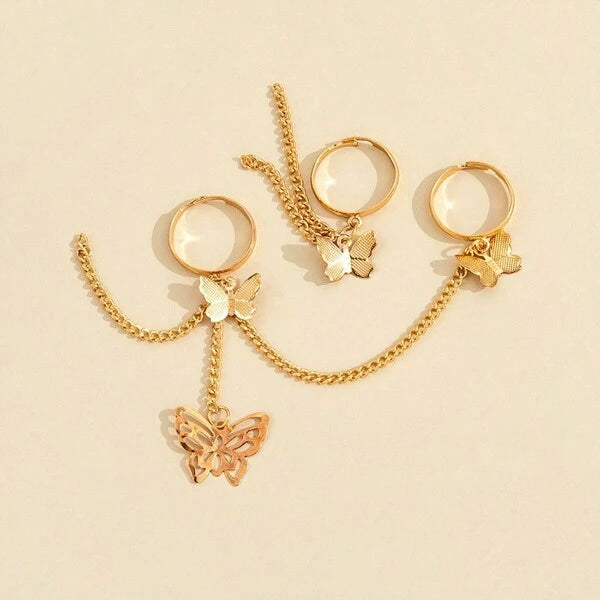 7491 1b-030 Un Set Anillos Combinados De Mariposa Y Cadena Enlazada