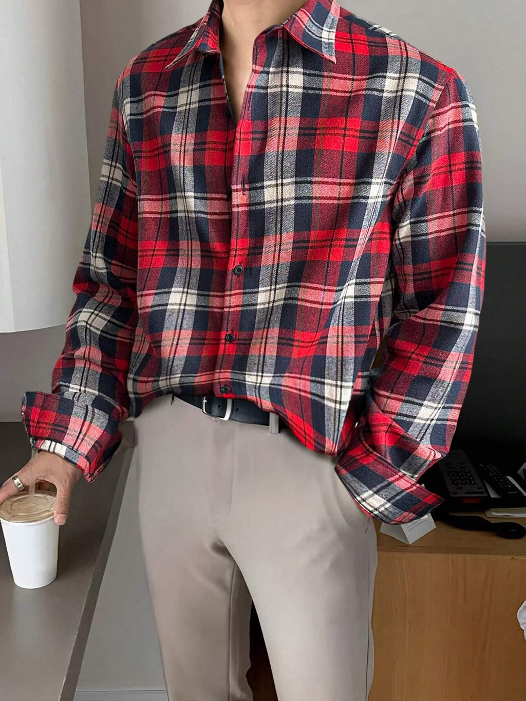 9003 1t-006 Camisa A Cuadros Para Hombres