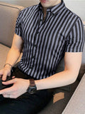 11174 1t-006 Camisa De Manga Corta De Rayas Verticales Para Hombre