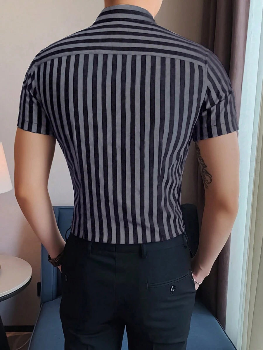 11174 1t-006 Camisa De Manga Corta De Rayas Verticales Para Hombre