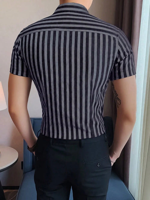 11174 1t-006 Camisa De Manga Corta De Rayas Verticales Para Hombre