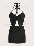 14706 1a-060 Top halter girante delantero & Falda ajustada