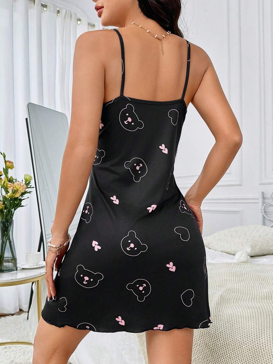 8332 1t-007 Vestido De Dormir Para Mujeres Con Estampado De Oso De Caricatura