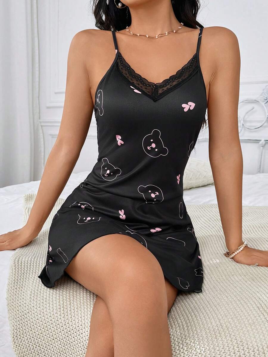 8332 1t-007 Vestido De Dormir Para Mujeres Con Estampado De Oso De Caricatura