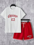 7730 a03-03 Manfinity Sporsity Conjunto De Camiseta De Manga Corta Y Pantalones Cortos Para Hombre Con Estampado De Letras