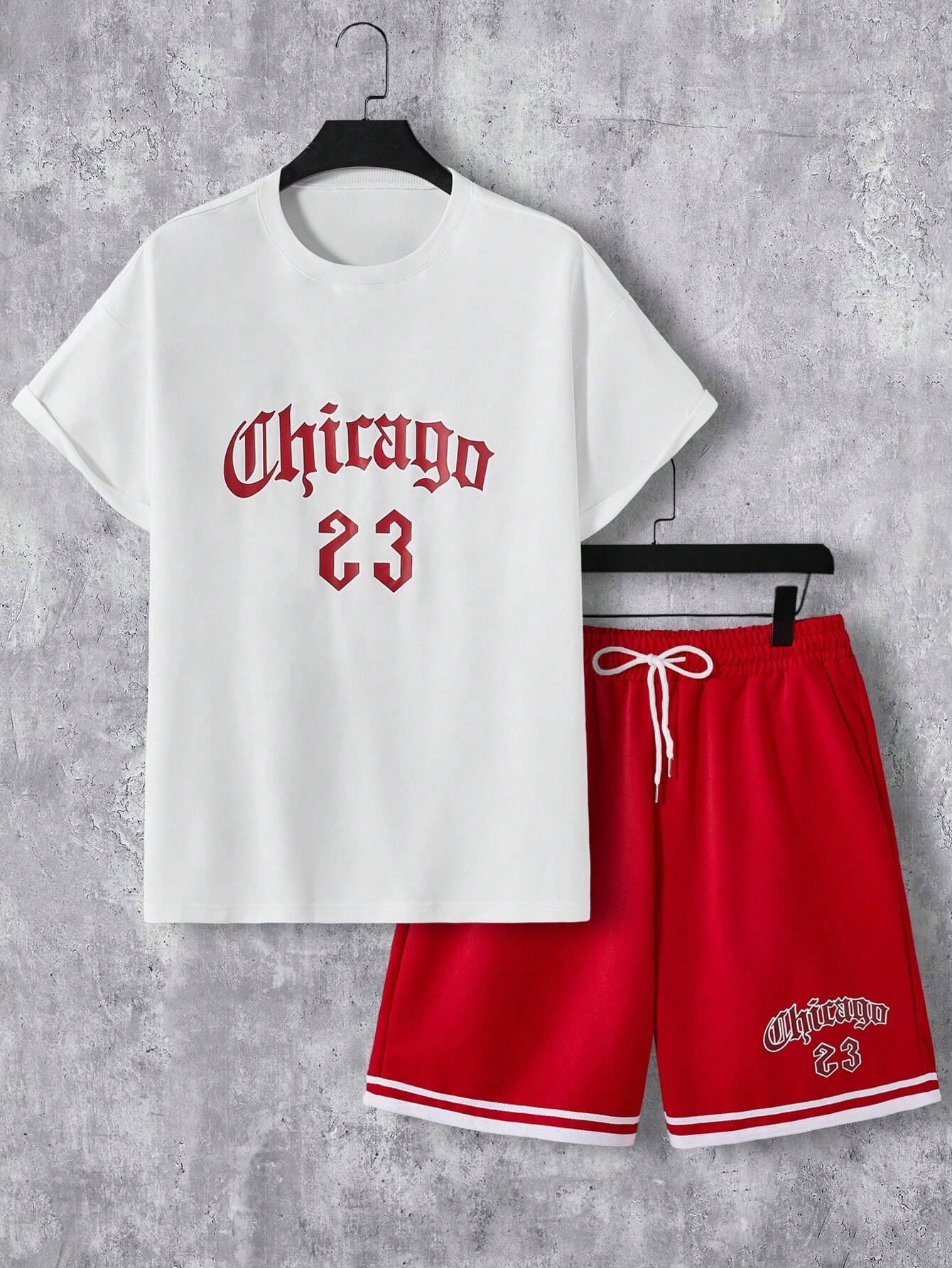 7730 a03-03 Manfinity Sporsity Conjunto De Camiseta De Manga Corta Y Pantalones Cortos Para Hombre Con Estampado De Letras