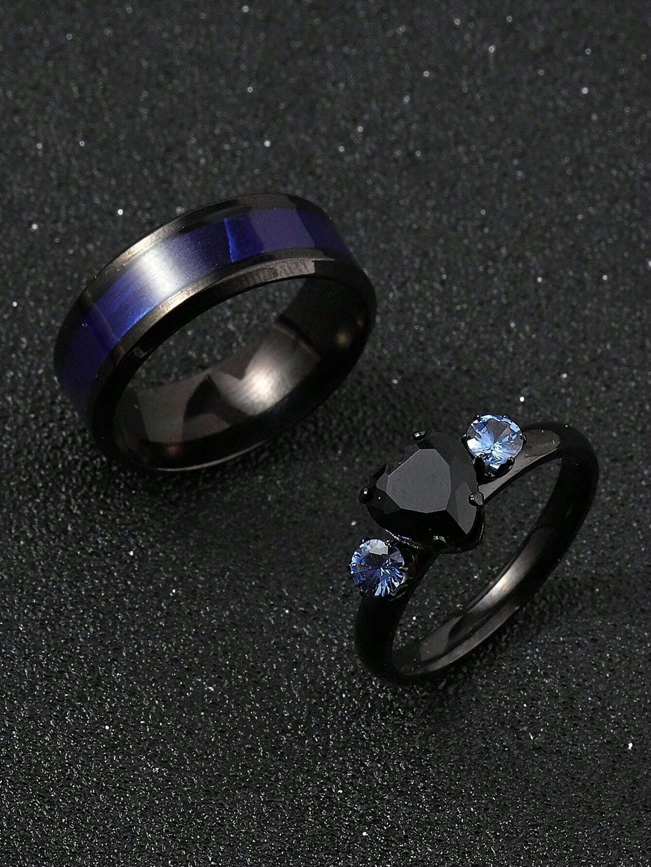 7483 b03-16 Set 2 piezas  Anillo moda de acero inoxidable zirconia cúbica adorno para hombres para decoración diaria