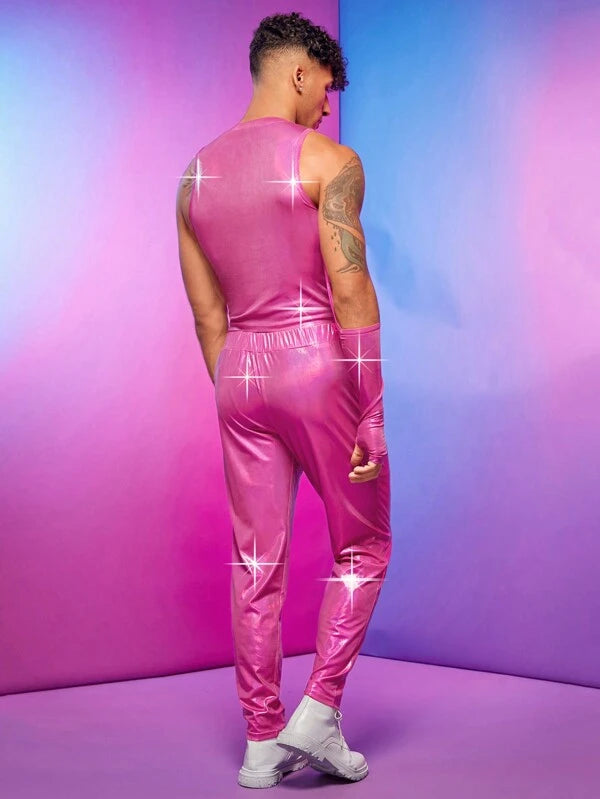 7217 2c-282 Manfinity Fever City Hombres de color metálico Top tank con pantalones & 1 pieza de manga Funda