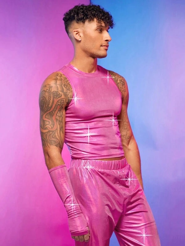 7217 2c-282 Manfinity Fever City Hombres de color metálico Top tank con pantalones & 1 pieza de manga Funda