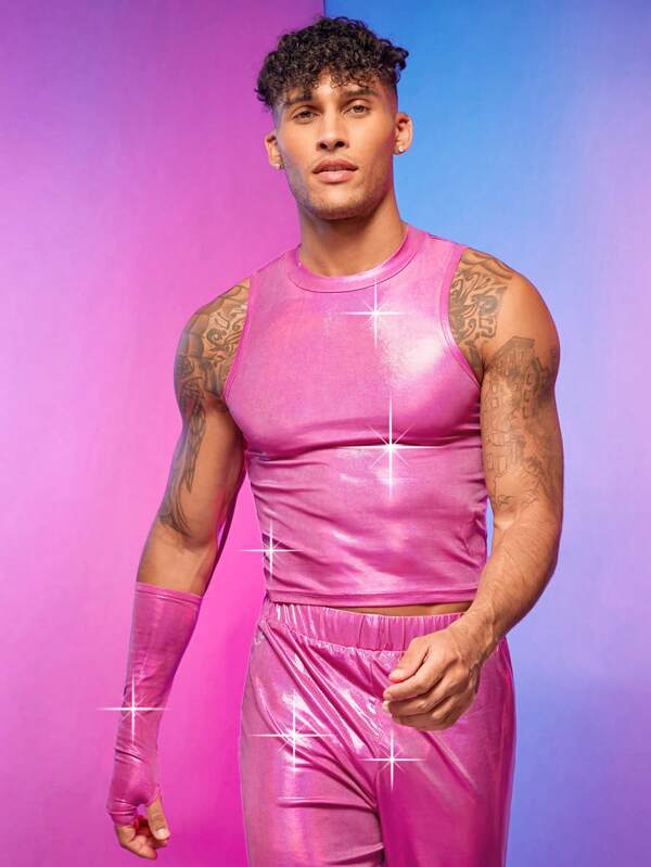 7217 2c-282 Manfinity Fever City Hombres de color metálico Top tank con pantalones & 1 pieza de manga Funda