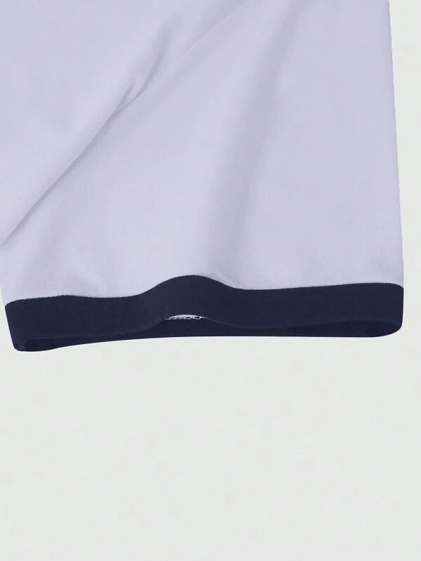 7814 1t-396 Camiseta Con Estampado De Letras Y Ribete En Contraste Para Hombre