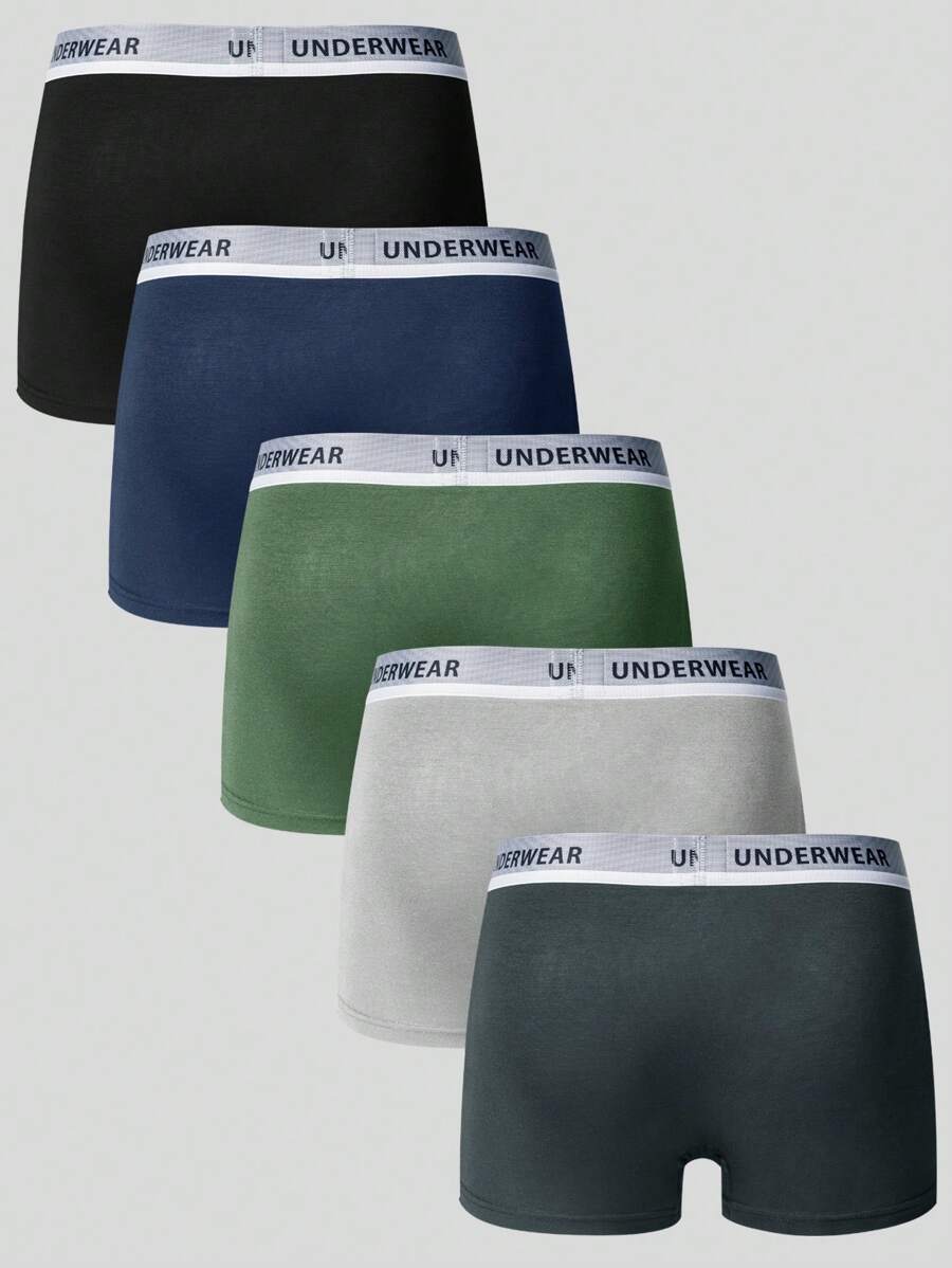 9272 a05-04 Cinco Piezas De Boxer Briefs Para Hombres Con Cinturilla Detallada De Letra