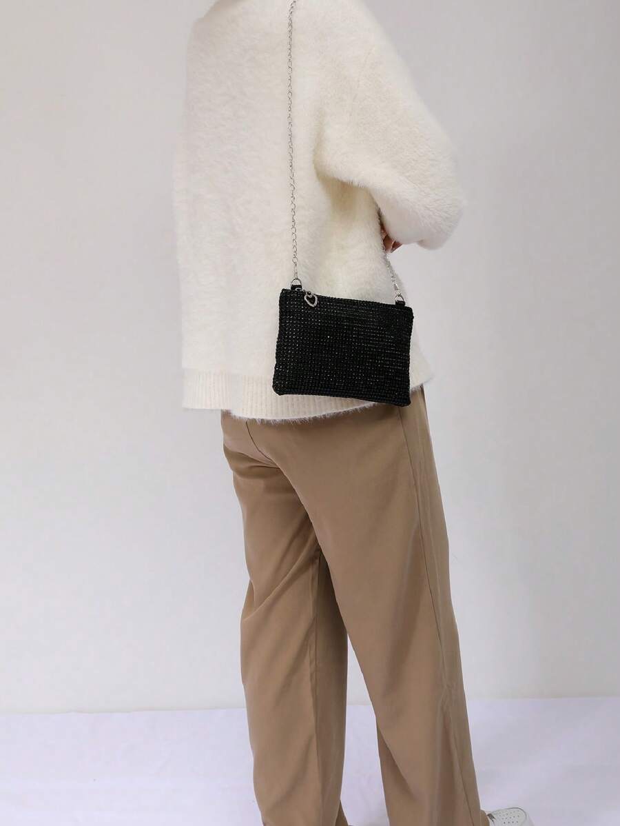 9690 1c-020 Bolso De Fiesta Con Cremallera De Plástico Con Diamantes De Imitación De Un Solo Color