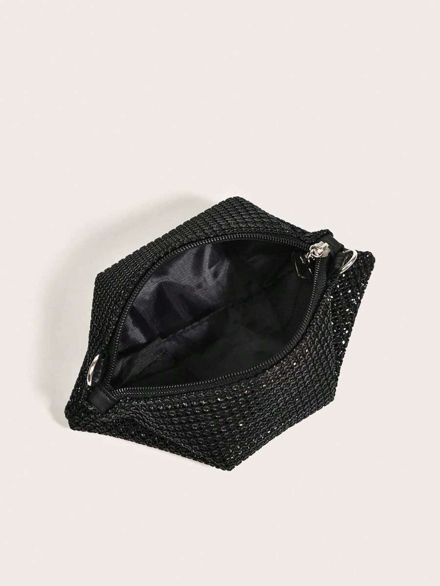 9690 1c-020 Bolso De Fiesta Con Cremallera De Plástico Con Diamantes De Imitación De Un Solo Color