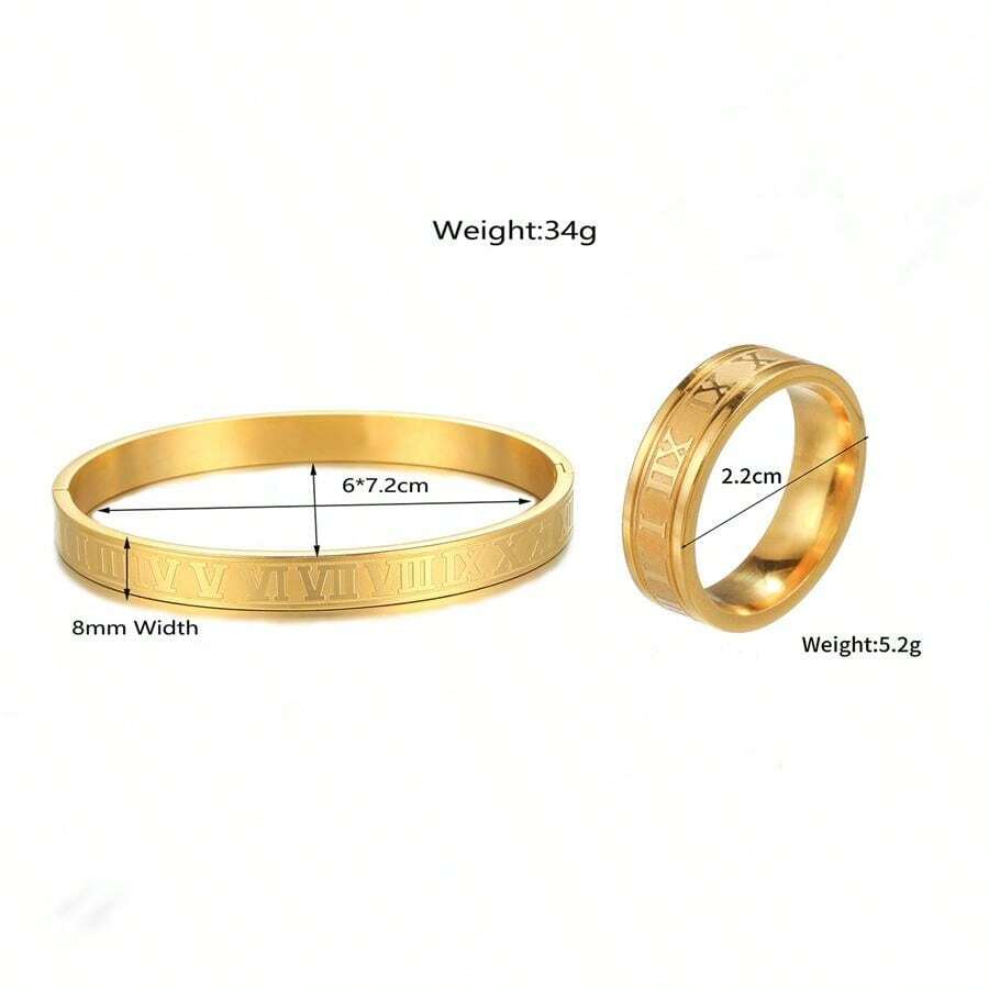 9487 1b-070 Un set/2pcs Conjunto De Pulsera Y Anillo Unisex Con Números Romanos