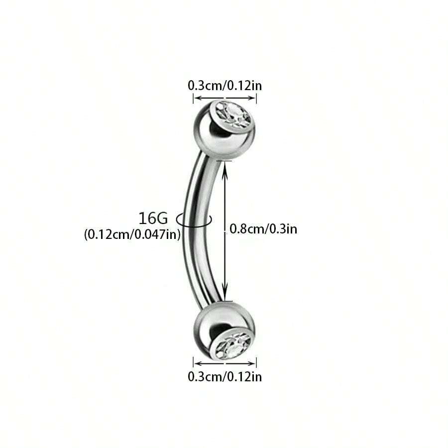 11118 1b-010 1 Pieza De Anillo De Acero Inoxidable De Doble Cabeza Decorado Con Diamantes De Imitación Multi-color Para Ceja/labio