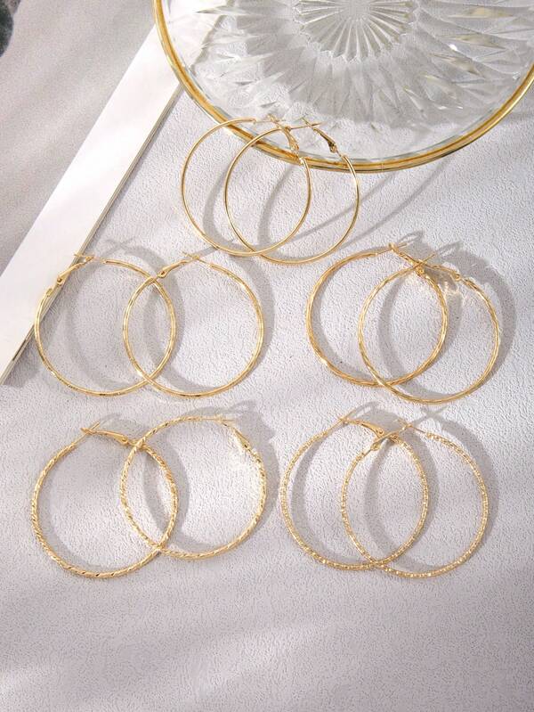 8027 1b-071 Diez Piezas/set Aros Grandes Y Dorados Exagerados