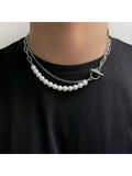 8206 a10-06  Una Pieza Collar De Perlas Y Abalorios De Doble Capa De Acero Inoxidable